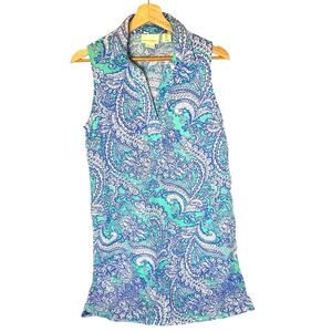 CYNTHIA ROWLEY 100% Linen Blue Sleeveless Dress Pockets Size 4 Beachy Coastal